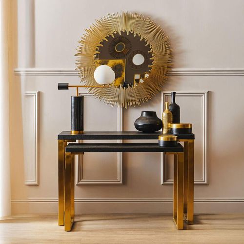 Cardoba Console Tables - Set of 2 - Black Faux Shagreen with Gold Legs