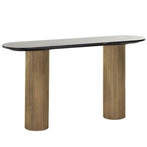 Clearance - Dayton Black Marble Top Console Table with Gold Fluted Base - FSS16380