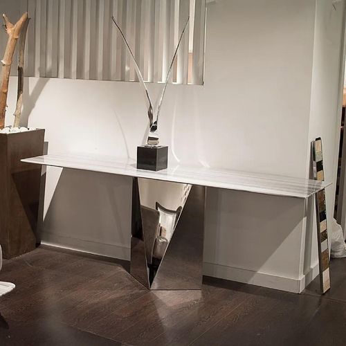 Freedom Console Table - Thin - Marble with Stainless Steel Base - Variation Available