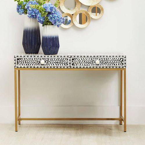 Fusion Console Table - 2 Drawer - Black Bone Inlay