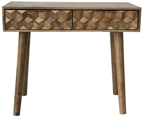 Geometric Carved Mango Wood 2 Drawer Console Table