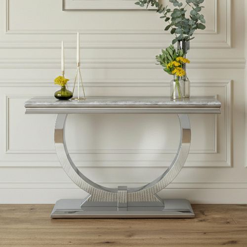 Glacier Grey Marble and Chrome Console Table