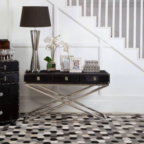 Kensington Townhouse Console Table - 3 Drawer - Black Faux Fur