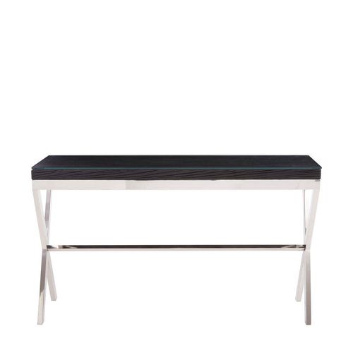 Kerala Console Table - Black Glass with Silver Cross Base