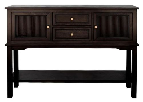 Lindon Hall Table - 2 Door - 2 Drawer - Walnut Brown - Gold Handles