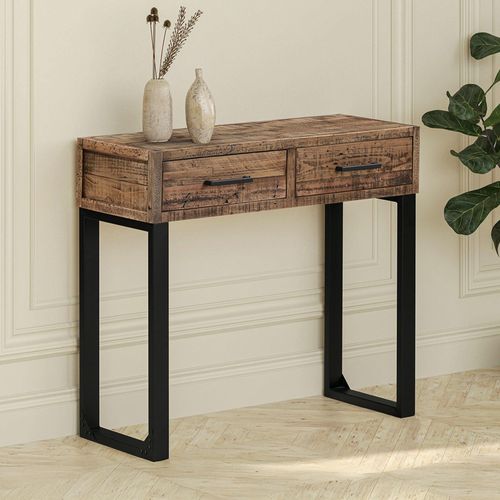 Preston Industrial Style Rustic 2 Drawer Console Table