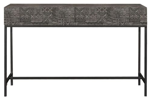 Sahara Black Washed Carved Mango Wood 2 Drawer Large Console Table