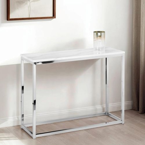 Scala Console Table - 100cm - White Marble Effect and Chrome