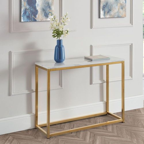 Scala Console Table - 100cm - White Marble Effect and Gold
