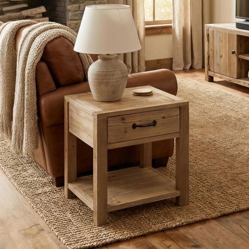 Langley Reclaimed Pine 1 Drawer Lamp Table