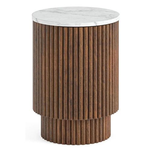 Clearance - Harvard Round Fluted Side Table with White Marble Top - A363