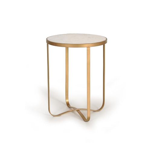 Fufuni White Marble and Gold Round End Table