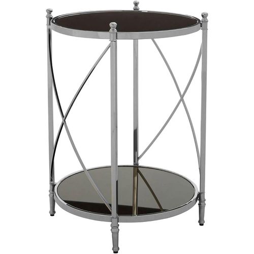 Hoffmann Black Glass and Silver Metal Round Side Table