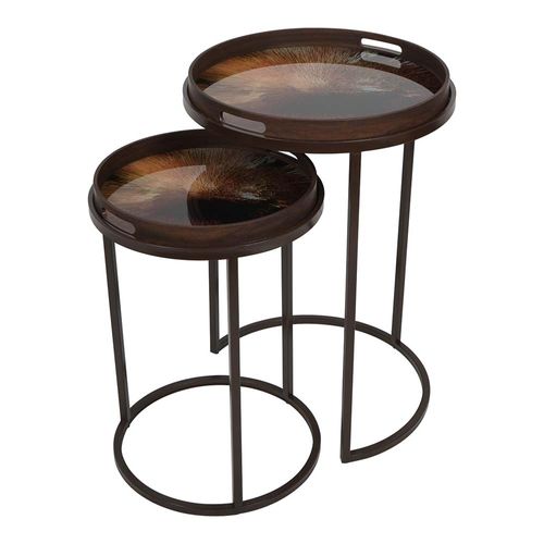 Libra Golden Burst Round Side Tray Table - Set of 2