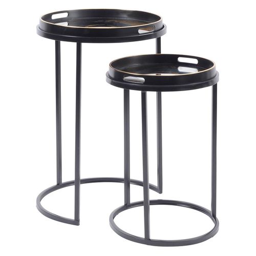 Libra Swirl Gold and Black Metal Round Side Tray Table - Set of 2