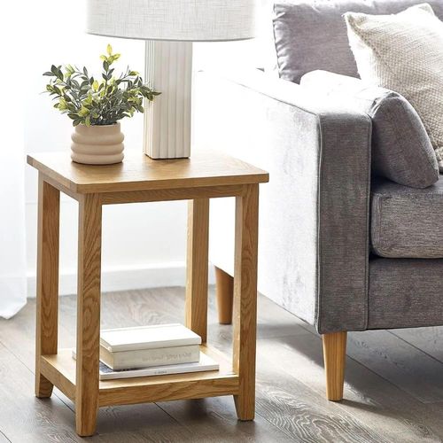 Mallory Oak Lamp Table with Shelf