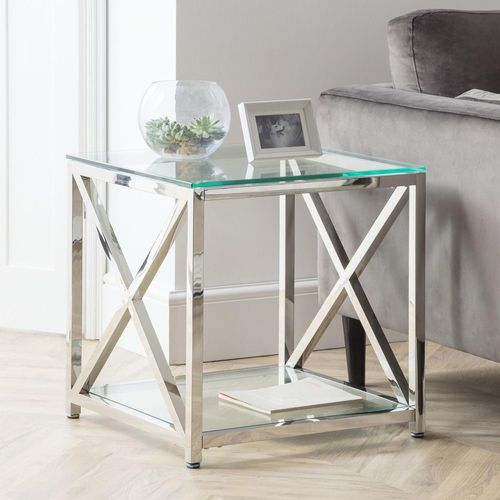 Miami Glass and Chrome Square Lamp Table