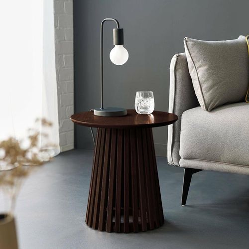 Ollie Dark Oak Round Lamp Table with Slatted Base