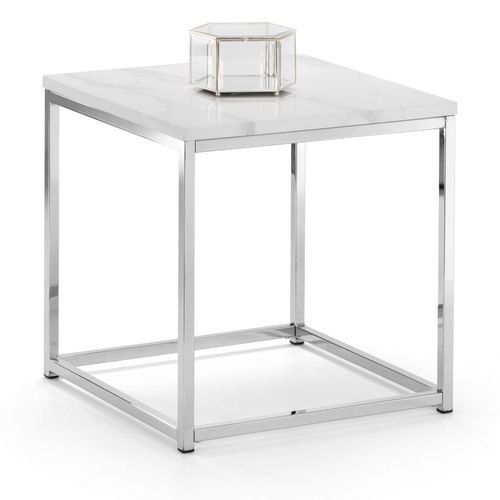 Scala White Marble Effect and Chrome Square Lamp Table