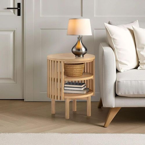 Soho Oak Slatted Round Open Side Table