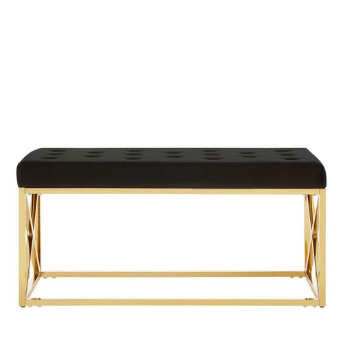 Allure Hall Bench - Black Fabric Tufted - Gold Base