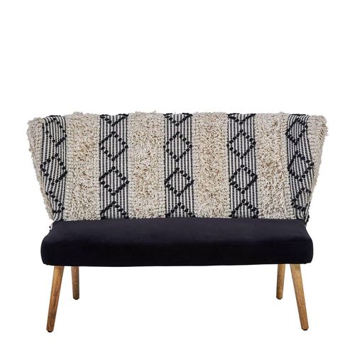 Cefena Bench - Moroccan - White and Black Fabric with Backrest