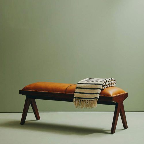Inca Bench - Brown Leather with Teak Wood