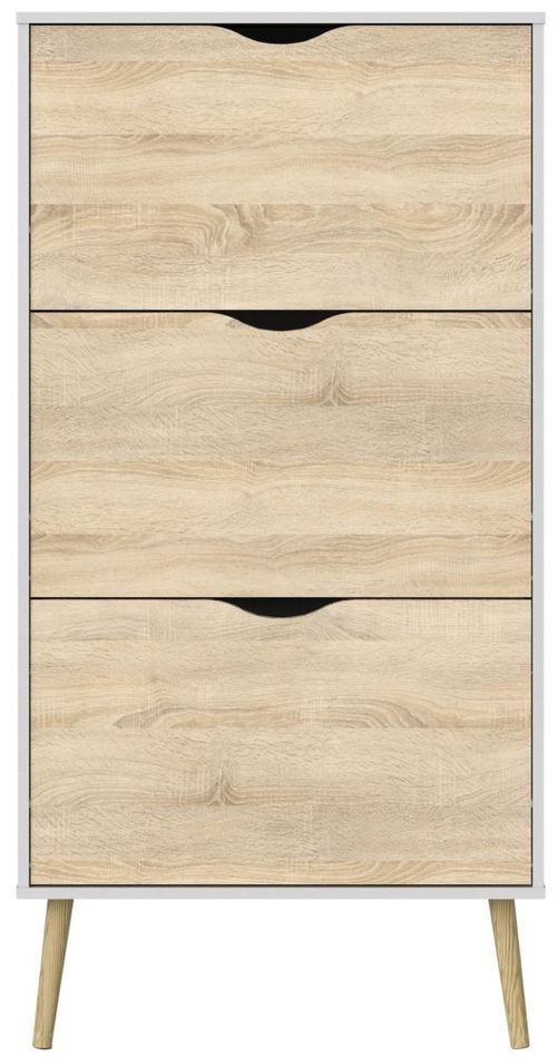 Oslo White and Oak Effect 3 Drawer Shoe Cabinet