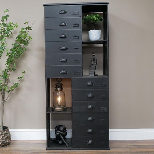 Dutch Industrial Black Metal Tall Storage Cabinet