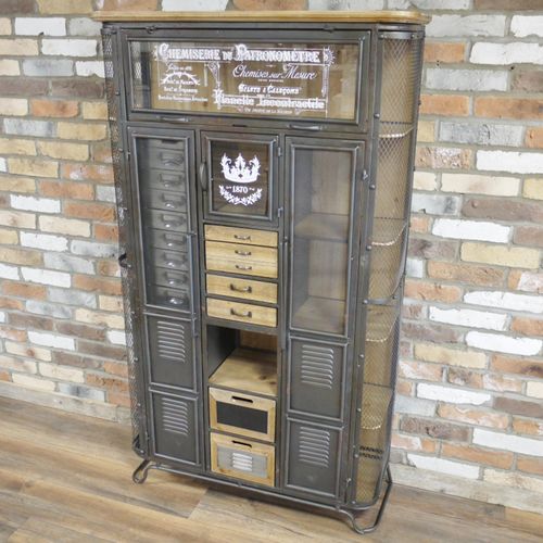 Dutch Industrial Wood and Metal Multi Drawer Apothecary Large Storage Cabinet