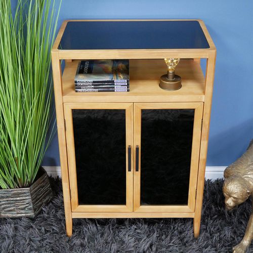 Dutch Wood and Black Glass 2 Door Storage Cabinet