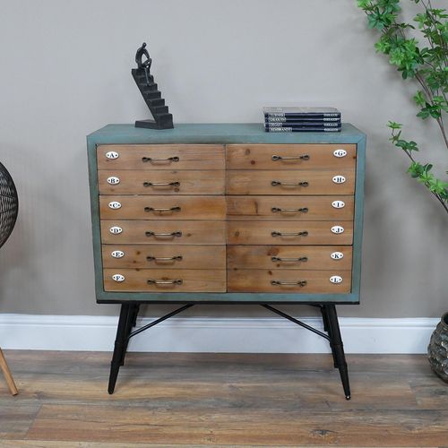 Dutch Wood and Metal Multi Drawer Storage Cabinet