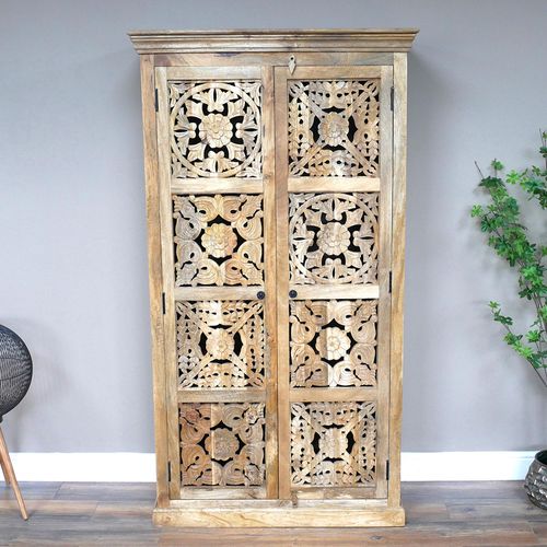 Cabinet - 2 Door - Large - Carved Mango Wood