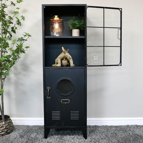 Display Cabinet - 2 Door - Black - Industrial - Metal