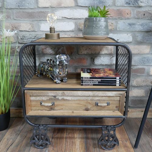 Cabinet - Rustic Wood - 1 Drawer - with Wheels