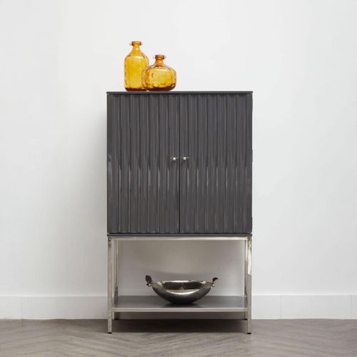 Genoa Hall Cabinet - 2 Door - Fluted Grey High Gloss