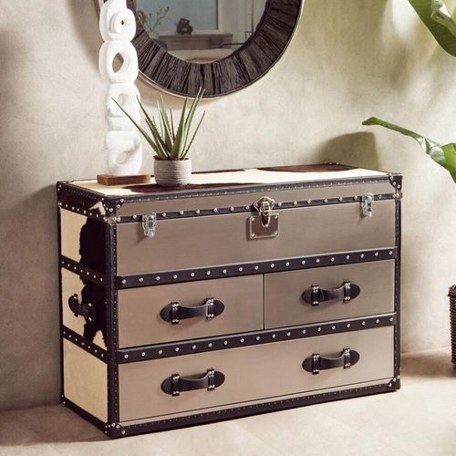 Kensington Townhouse Cabinet - 3 Drawer - Black and White Leather