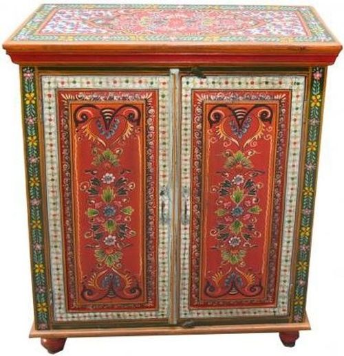 Kufri Hand Painted Vintage Folk Pattern 2 Door Cabinet