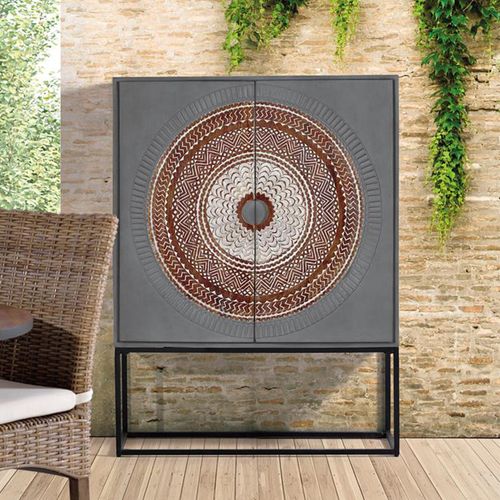 Lytton Hall Cabinet - Grey Carved Mango Wood - 2 Door