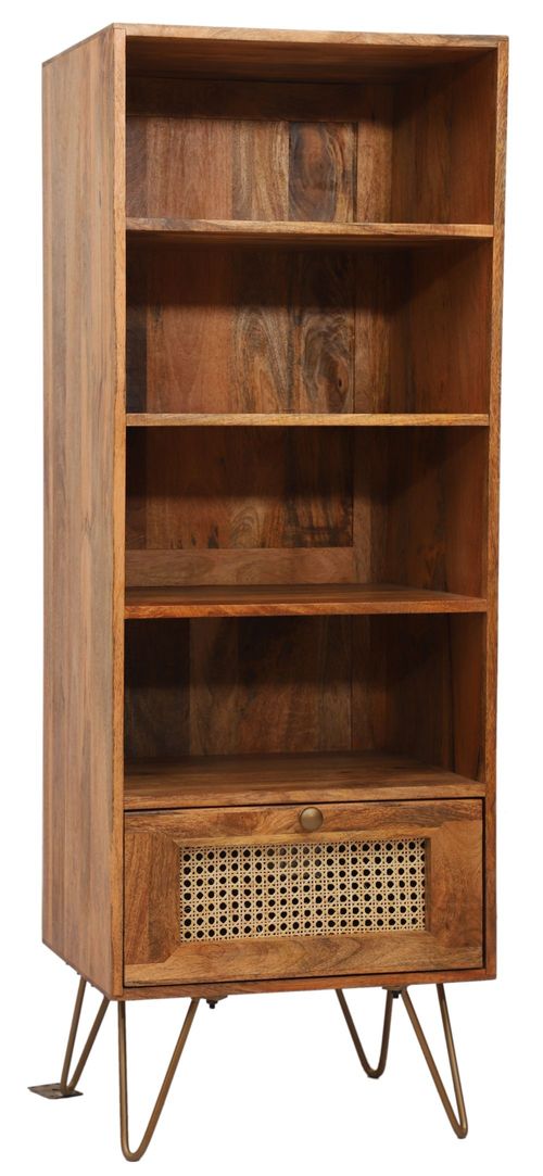 Nyack Mango Wood with Rattan Bookcase - Hairpin Legs