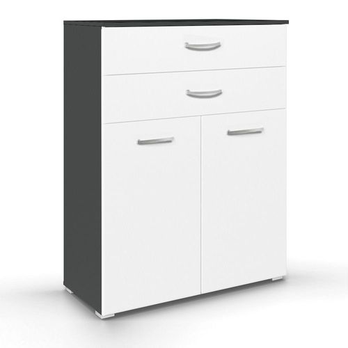 Rauch Aditio 2 Door Cupboard with 2 Top Drawer - Metallic Dark Grey and Alpine White