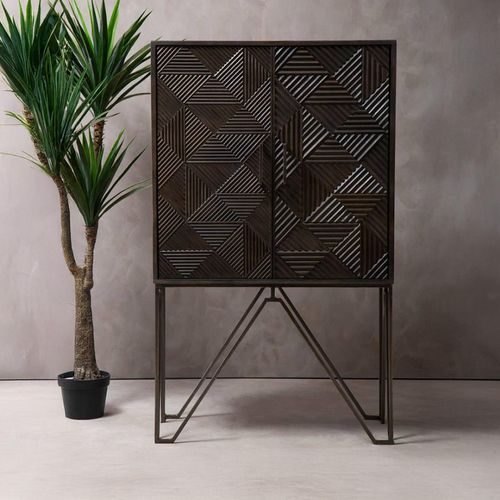 Saira Hall Cabinet - 2 Door - Carved - Mango Wood