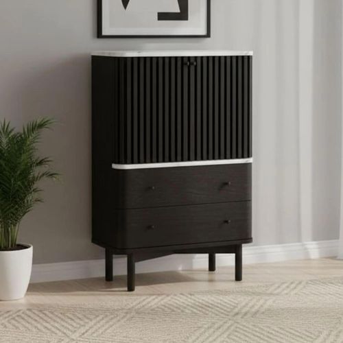 Soho Black Cabinet - 2 Door - Slatted - Black & White