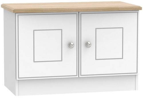 Victoria White and Riviera Oak 2 Door Low Cabinet 