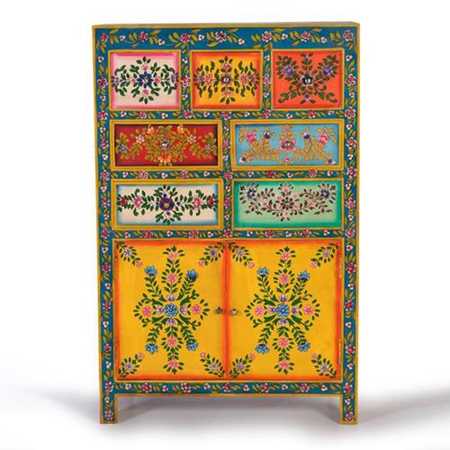 Wauzeka Hall Cabinet - Multicolor - Mango Wood - Painted - 2 Door