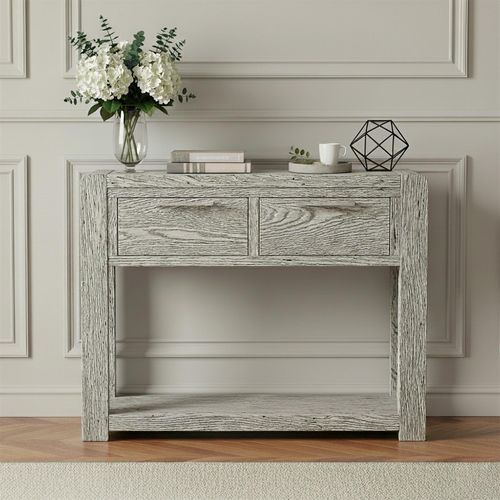 Amsterdam Grey Washed Oak 2 Drawer Console Table