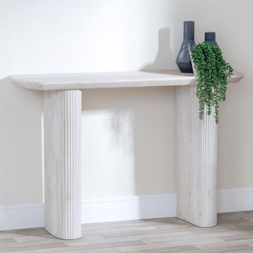 Bern Fluted White Washed Oak Effect Pedestal Console Table