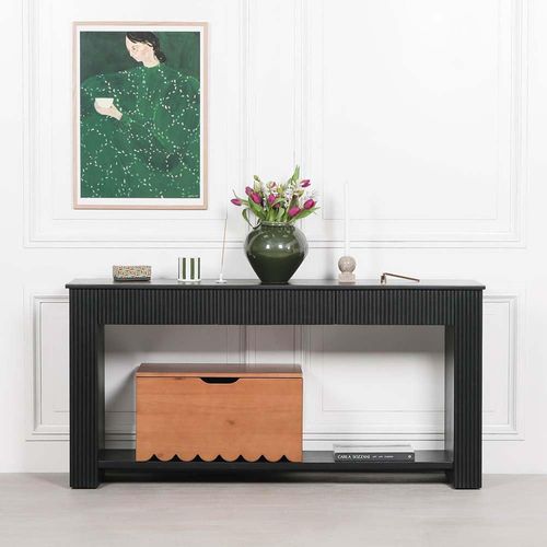 Black Painted Acacia Wood Fluted Console Table
