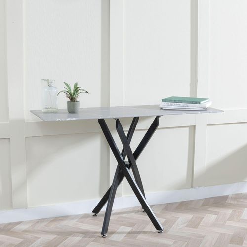 Clearance - Chopstick Grey Glass Console Table with Black Metal Legs