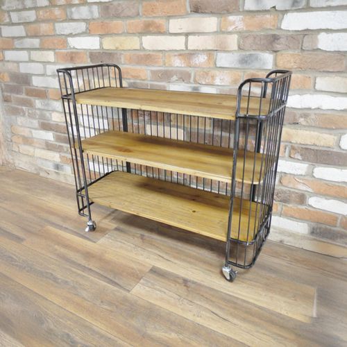 Dutch Wood and Metal 3 Shelves Unit on Wheels